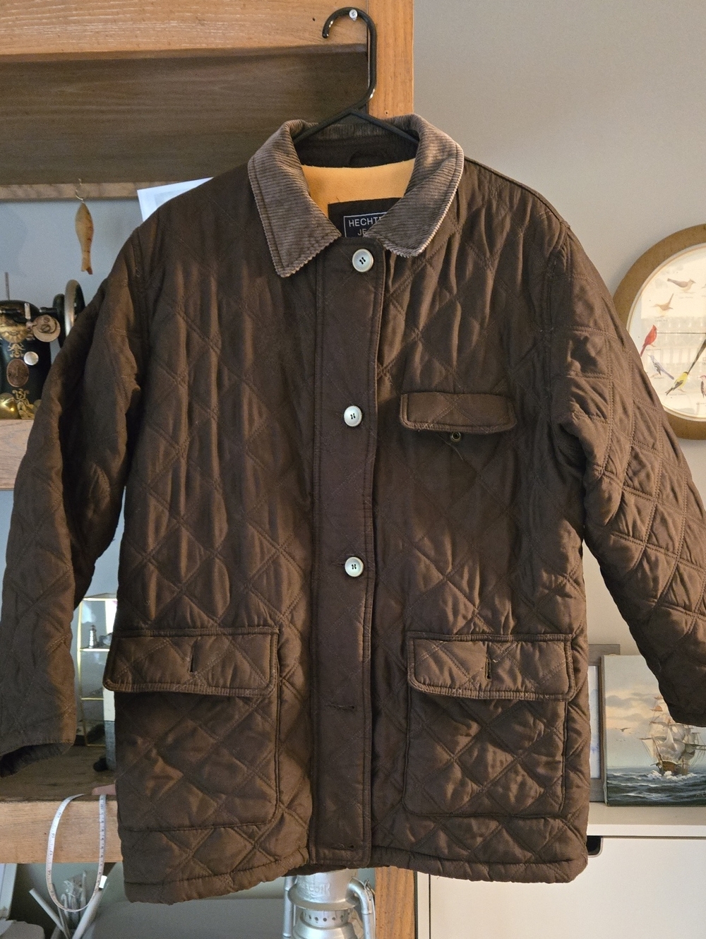 Vintage Quilted Brown (Barn/utility) Jacket with Corduroy Collar